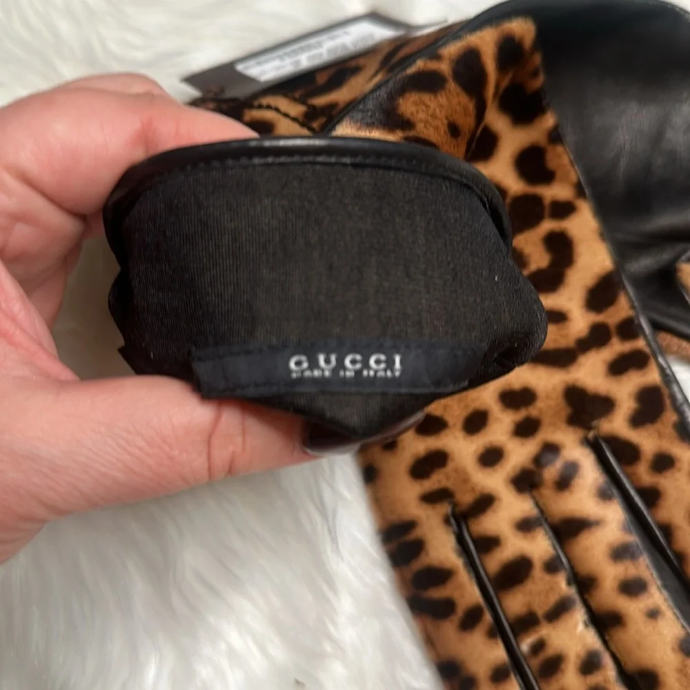 Gucci Leather and Calf Hair Animal Print Size 8 1/2 Gloves - Picture 10 of 10